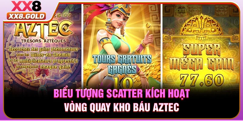 Biểu tượng Scatter kích hoạt vòng quay Kho báu Aztec